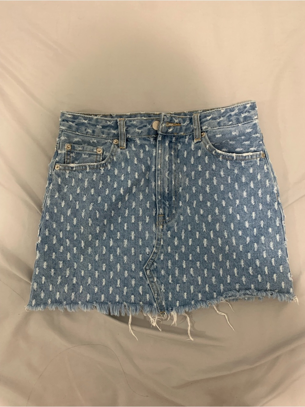 Glassons Light Blue Distressed Dot Denim Mini Skirt